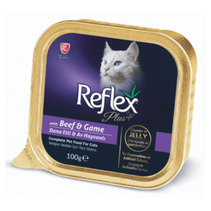 Reflex Plus Adult Cat Food Aluminium Tray - Beef & Game Chunks in Jelly 0.1kg-PACK OF 16