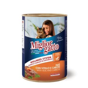 PACK OF 24 - MIGLIOR CAT CAN VEAL & CARROTS PATE 400GR