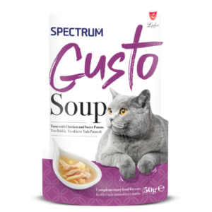 PACK OF 12 - SPECTRUM GUSTO SOUP FOR CAT WITH TUNA, CHICKEN AND SWEET POTATO 50GR