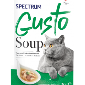 PACK OF 12 - SPECTRUM GUSTO SOUP FOR CAT WITH TUNA MACKEREL AND BROCCOLI 50GR
