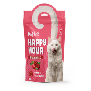 PACK OF 10 - REFLEX HAPPY HOUR CAT TREAT CALMNESS LAMB & CRANBERRY CALMING SUPPORT 60GR