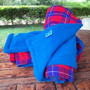 Maasai Shuka Blanket with Blue Fleece Lining- Small