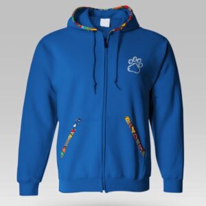 Royal Blue Zipped Hoodies with Embroidery Paw - Small